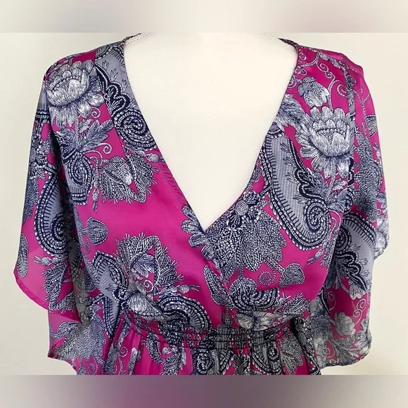 Freshine Womens M Purple Floral Paisley Satin Tunic Top Boho Coastal Cowgirl - Picture 3 of 13